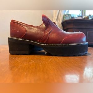 John Fluevog “Nancy- Low” Red Leather “F Shoes” with platform and heel